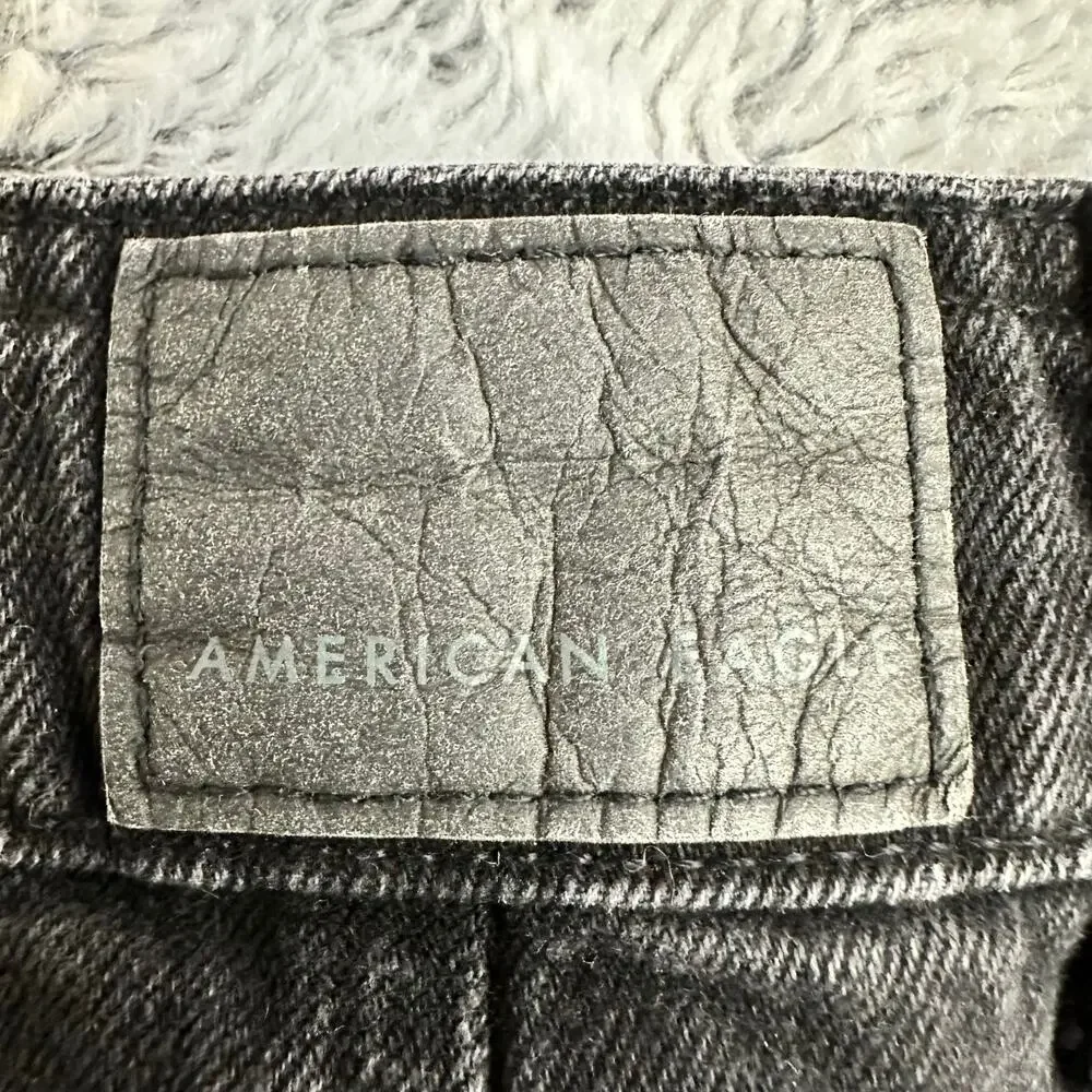 American Eagle Black Button Front Jean Skirt Women's 8 High Rise Mini Skirt